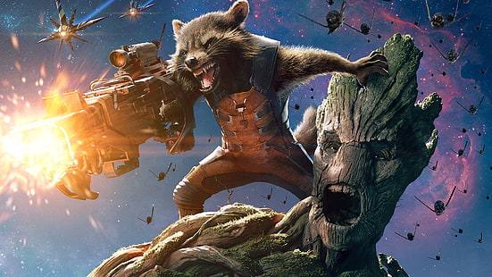 ภาพประกอบ Guardians of Galaxy Groot และ Rocket, Guardians of the Galaxy, ภาพยนตร์, Rocket Raccoon, Christopher Balaskas, Marvel Cinematic Universe, วอลล์เปเปอร์ HD HD wallpaper