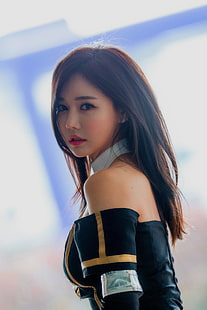 Han Ga Eun, cosplayer asiática, cosplay, vestido sin tirantes, mujeres al aire libre, hombros descubiertos, asiático, Fondo de pantalla HD HD wallpaper