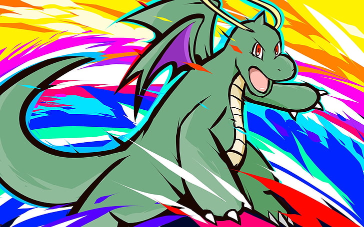 pittura del drago verde, ishmam, Pokémon, Dragonite, Dragonite lucido, Sfondo HD