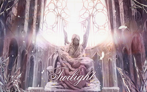 light, snow, text, woman, wings, angel, feathers, Church, Sculpture, HD wallpaper HD wallpaper
