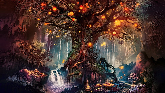 carta da parati albero, fantasy art, opere d'arte, fan art, alberi, natura, Sfondo HD HD wallpaper