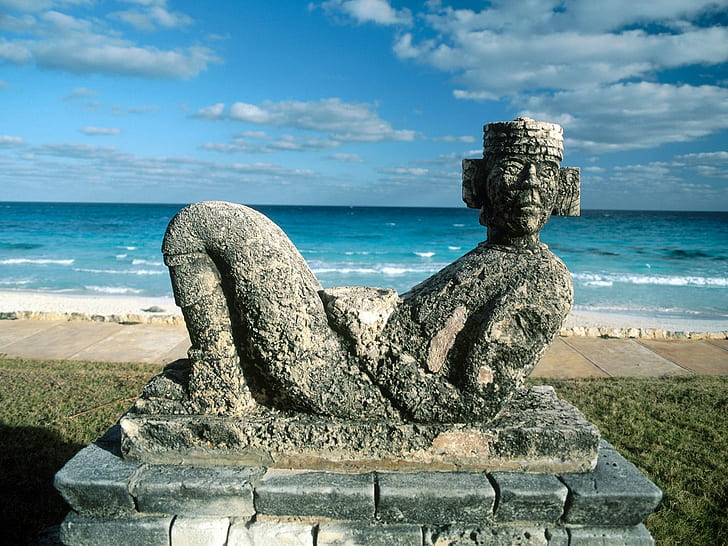 Chac Mool Canc HD, статуя серого бетонного человека, мир, путешествия, путешествия и мир, chac, canc, mool, HD обои