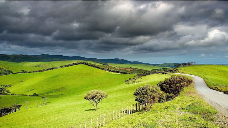 Stormy Clouds Over the Green Hills, Nature, Scenery, HD wallpaper