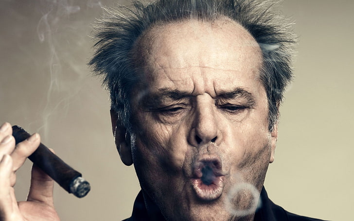 uomo che fa anelli di fumo con tabacco, attore, Jack Nicholson, fumo, sigari, Sfondo HD