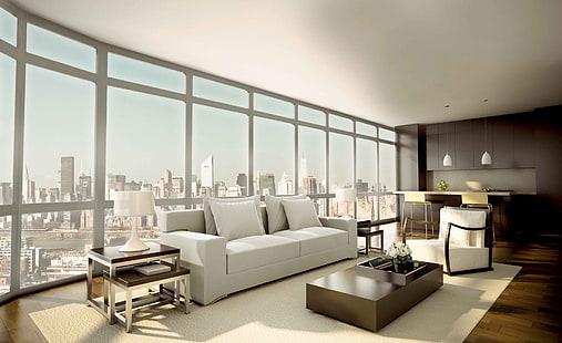 Interior design, divano in camoscio grigio, architettura, design, interni, soggiorno, interior design, appartamento, arredamento soggiorno, Sfondo HD HD wallpaper