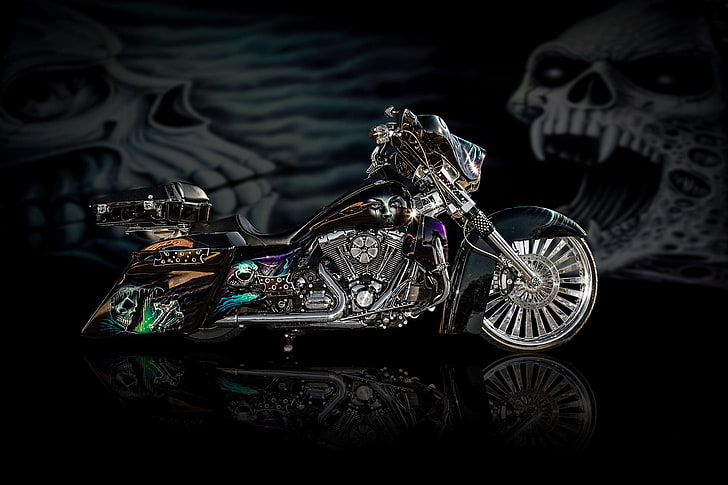 серебряный и черный крейсер мотоцикл, мотоцикл, байк, дизайн, аэрография, HD обои