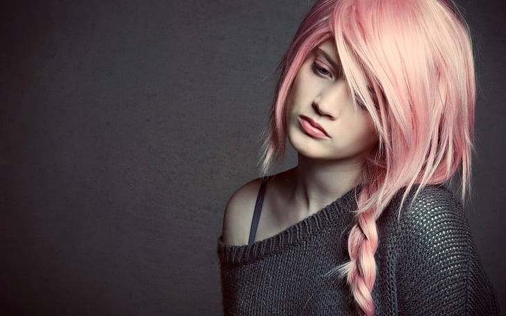 예쁜 분홍색 머리 소녀, 예쁜, 분홍색, 머리, 소녀, HD 배경 화면