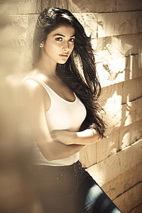 Пуджа Хегде, женщина, актриса, модель, индианка, брюнетка, темные волосы, HD обои HD wallpaper