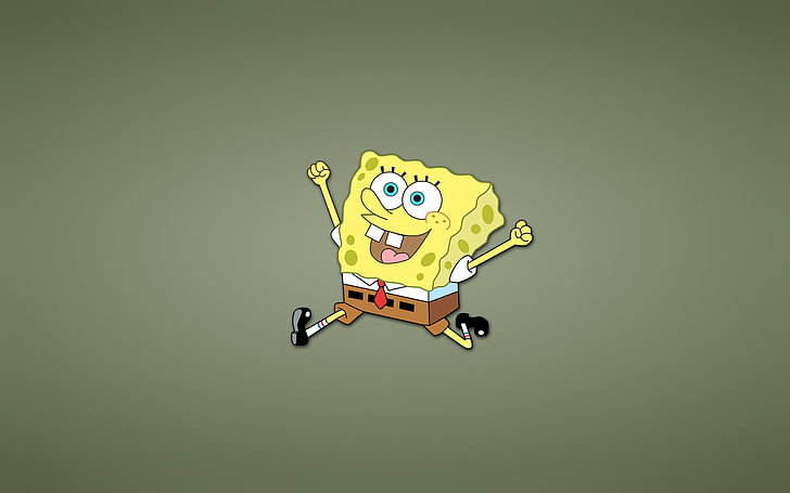 SpongeBob SquarePants illüstrasyon, sarı, gülümseme, koşar, mutlu, SpongeBob SquarePants, Sünger Bob kare pantolon, HD masaüstü duvar kağıdı
