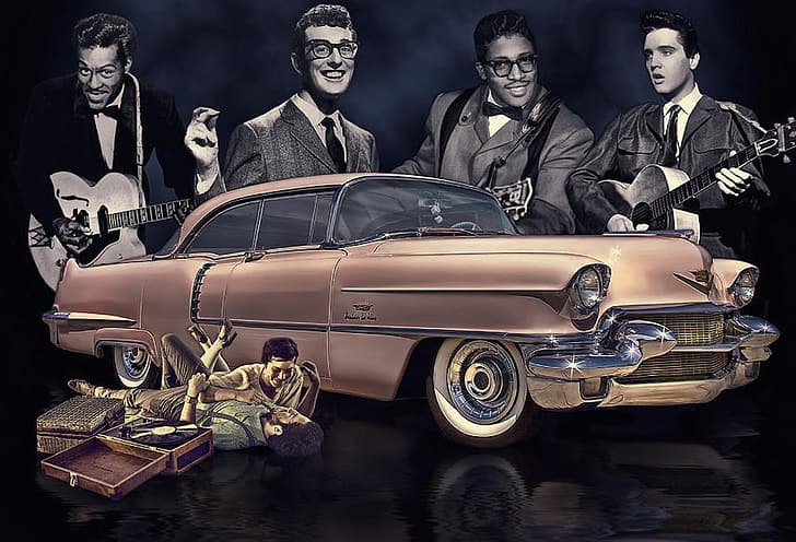 musique, rock and roll, voiture, Elvis Presley, Buddy Holly, Cadillac, guitare, Fond d'écran HD