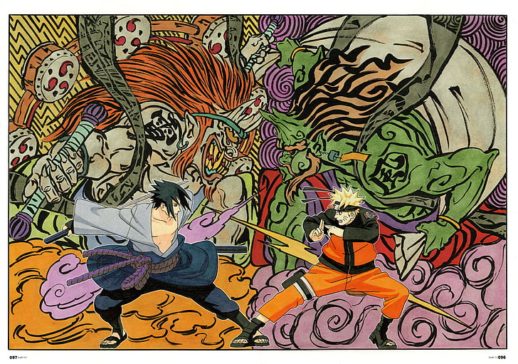 Naruto characters painting, Naruto Shippuuden, Uzumaki Naruto, Masashi Kishimoto, Uchiha Sasuke, manga sketch, artwork, ninjas, HD wallpaper