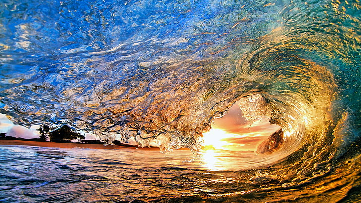 close up photo of wave during sunset, Sea, 4k, HD wallpaper, Ocean, Water, sunset, sunrise, sun, wave, HD wallpaper