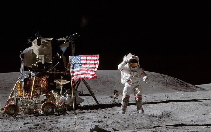 apollo, astronauta, flaga, lem, księżyc, Tapety HD