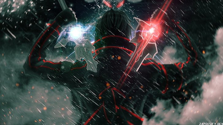 pessoa segurando o papel de parede digital com espada, Sword Art Online, Kazuto Kirigaya, HD papel de parede