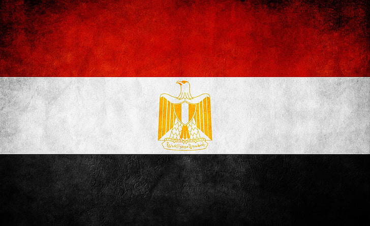 Flaga Egiptu autorstwa Alamira, czerwony, biały i czarny z flagą z orłem, artystyczny, grunge, egipt, flaga, Tapety HD