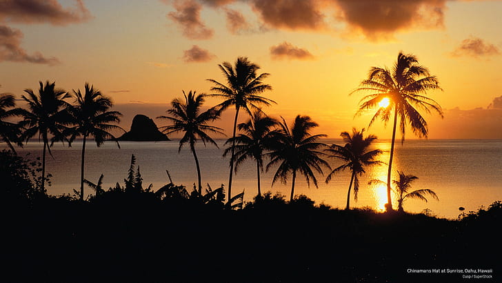 Chinamans Hat at Sunrise, Oahu, Hawaii, Islands, Tapety HD