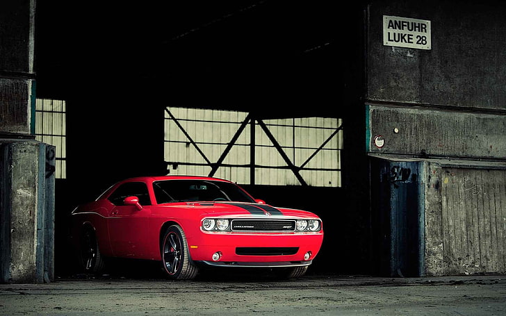 coche, muscle cars, Dodge Challenger SRT, coches rojos, Fondo de pantalla HD
