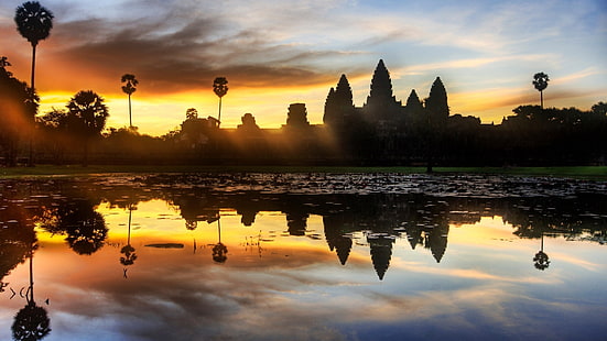 lagos do Camboja Angkor Wat 1920x1080 Nature Lakes HD Art, lagos, Camboja, HD papel de parede HD wallpaper