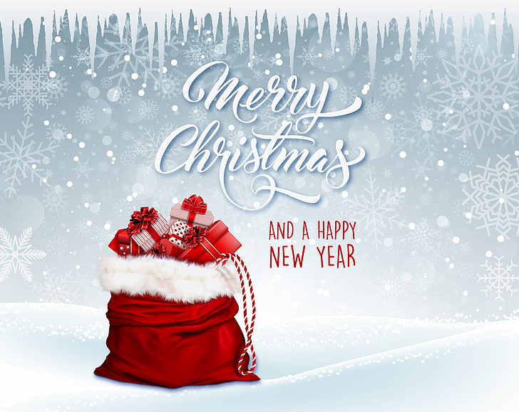 Wesołych Świąt i szczęśliwego nowego roku, święta, nowy rok, zima, boże narodzenie, boże narodzenie, prezenty, prezenty, wakacje, sezon, nowy rok, happynewyear, santasbag, Tapety HD