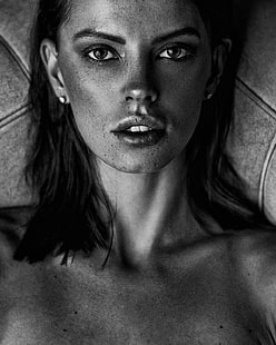 Aleksey Trifonov, wanita, model, wajah, potret, monokrom, Wallpaper HD HD wallpaper