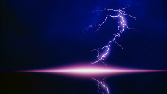 Lightning, Night, Nature, blue and red lightning, lightning, night, nature, HD wallpaper HD wallpaper
