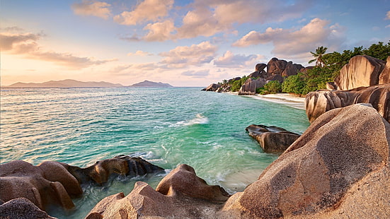 cuerpo de agua y rocas marrones, paisaje, naturaleza, tropical, isla, rocas, mar, Fondo de pantalla HD HD wallpaper