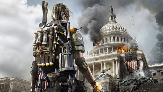 Tom Clancy's The Division 2, video games, fire, smoke, HD wallpaper HD wallpaper