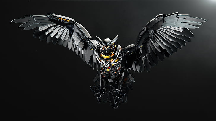 черно-желтая сова-робот, Сова, Strix, Asus, HD, 4K, HD обои