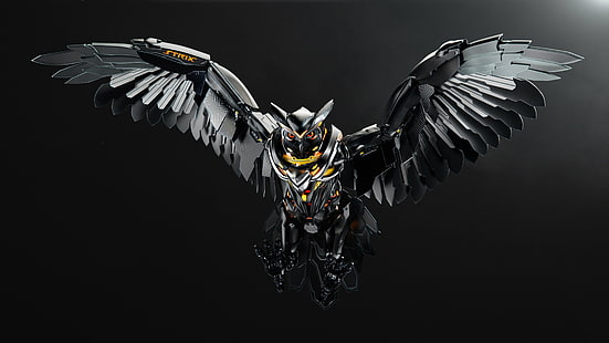coruja robô preto e amarelo, coruja, Strix, Asus, HD, 4K, HD papel de parede HD wallpaper