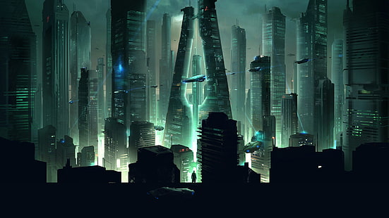science fiction, ville futuriste, futuriste, artwork, Fond d'écran HD HD wallpaper