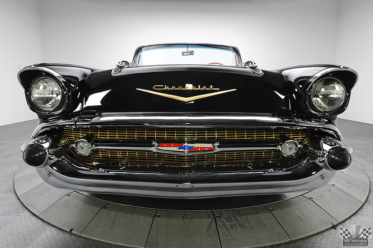 czarny samochód Chevrolet, 1957 Chevrolet, samochód, stary samochód, czarne samochody, Oldtimer, pojazd, Tapety HD