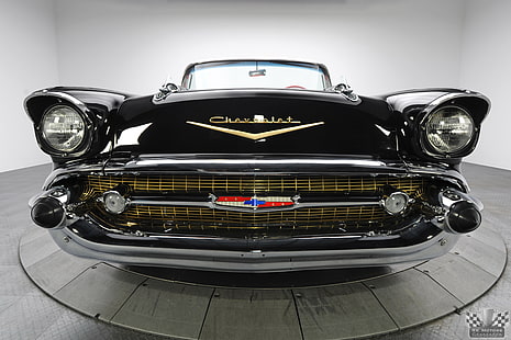 czarny samochód Chevrolet, 1957 Chevrolet, samochód, stary samochód, czarne samochody, Oldtimer, pojazd, Tapety HD HD wallpaper