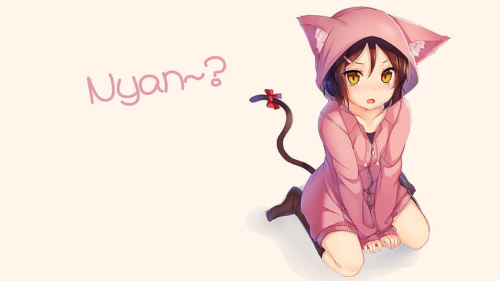 anime, gadis anime, gadis kucing, karakter asli, kerudung, si rambut cokelat, nekomimi, Wallpaper HD