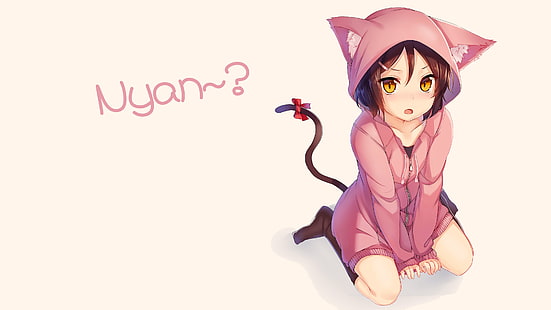 anime, anime girls, cat girl, originelle figuren, hauben, brünette, nekomimi, HD-Hintergrundbild HD wallpaper