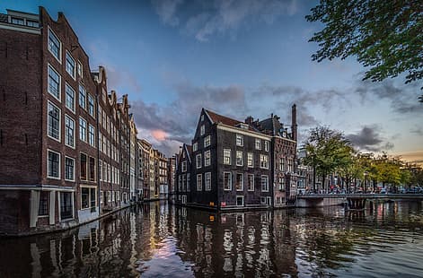 köprü, bina, ev, Amsterdam, kanal, Hollanda, De Wallen, HD masaüstü duvar kağıdı HD wallpaper