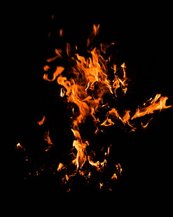 огън, огън, тъмно, пламък, черно, HD тапет HD wallpaper