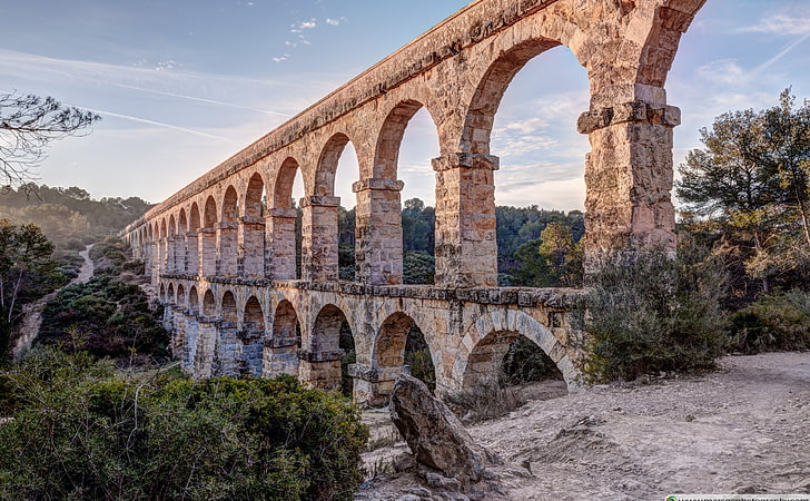 Pont del Diable Tarragona, 카탈로니아 HD 벽지, 갈색 콘크리트 구조물, 유럽, 스페인, 여행, 건축, 다리, 방문, 수로, lesferreres, HD 배경 화면