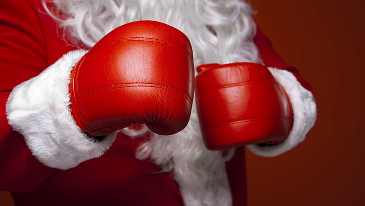 photo of Santa Claus wearing red boxing gloves, Christmas, New Year, Santa, boxing, red, 5k, HD wallpaper