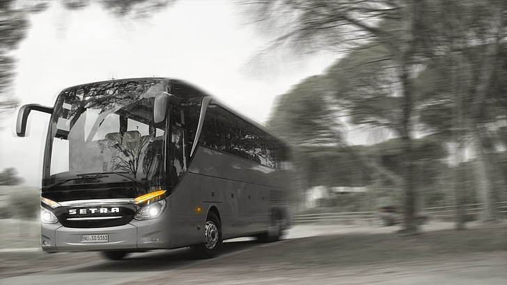 серый автобус, сетра, туристический автобус, автобусы, выборочная окраска, HD обои