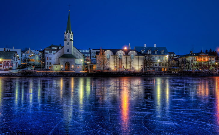 Reykjavik Night, building cityscape, Europe, Iceland, Lights, City, Blue, Dark, Travel, Colorful, Lines, Beautiful, Yellow, Night, Pink, Perspective, Church, Buildings, Frozen, Cold, Photography, Shot, Pond, Arctic, Urban, Reflections, Edge, Reflection, Angle, Picture, Chapel, Adventure, panorama, Pretty, Image, Downtown, Homes, unique, Photographer, reykjavik, Shoot, composition, capture, Processing, Icelandic, Details, ice ice baby, Treatment, Framing, masterpiece, top100, villiage, Seltjarnarnes, HD wallpaper
