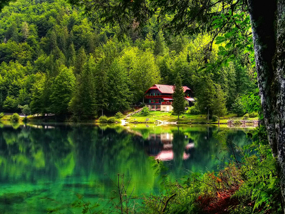 Raj jeziora, natura, zieleń, zieleń, spokój, spokój, cisza, rekolekcje, cottahe, cisza, raj, szmaragd, falowanie, jezioro, Tapety HD HD wallpaper
