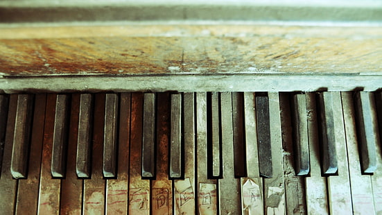 brązowy fortepian spinet, opuszczony, fortepian, stary, muzyka, tekstura, Tapety HD HD wallpaper