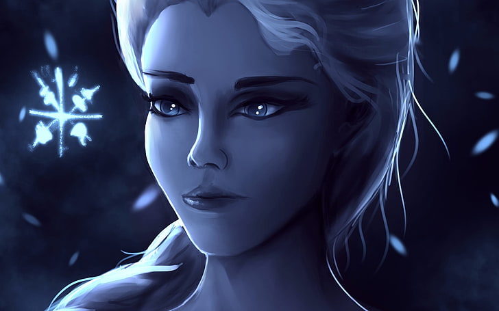 Putri Elsa, gadis fantasi, biru, Disney, seni fantasi, Wallpaper HD