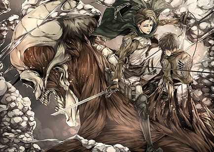 Anime, Attack On Titan, Eren Yeager, Levi Ackerman, Shingeki No Kyojin, HD wallpaper HD wallpaper