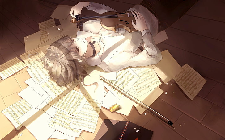Anime, Original, Boy, Original (Anime), Sheet Music, Short Hair, Violin, HD  wallpaper | Wallpaperbetter