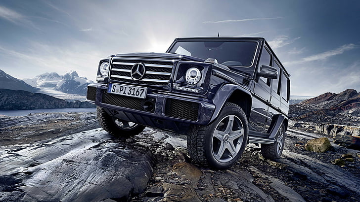 photo of blue Mercedes-Benz G-Class SUV during daytime, Mercedes-Benz G 500, SUV, Mercedes, G-Class, off-road, black, luxury cars, HD wallpaper