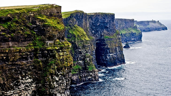 скали, крайбрежие, голуей, Ирландия, пейзажи, мохер, природа, вода, HD тапет
