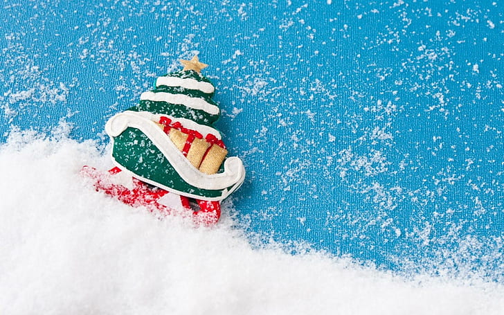 Ёлка санта сани подарки снег, рождество, елка, санта, сани, подарки, снег, HD обои