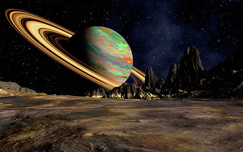 planeta multicolor, planeta, Saturno, espacio, anillo, Fondo de pantalla HD HD wallpaper