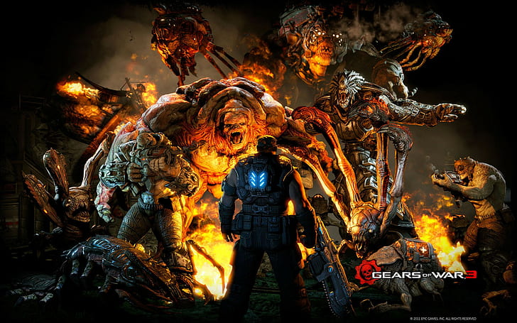 Gears of War HD, gears of war 3, видеоигры, война, шестерни, HD обои